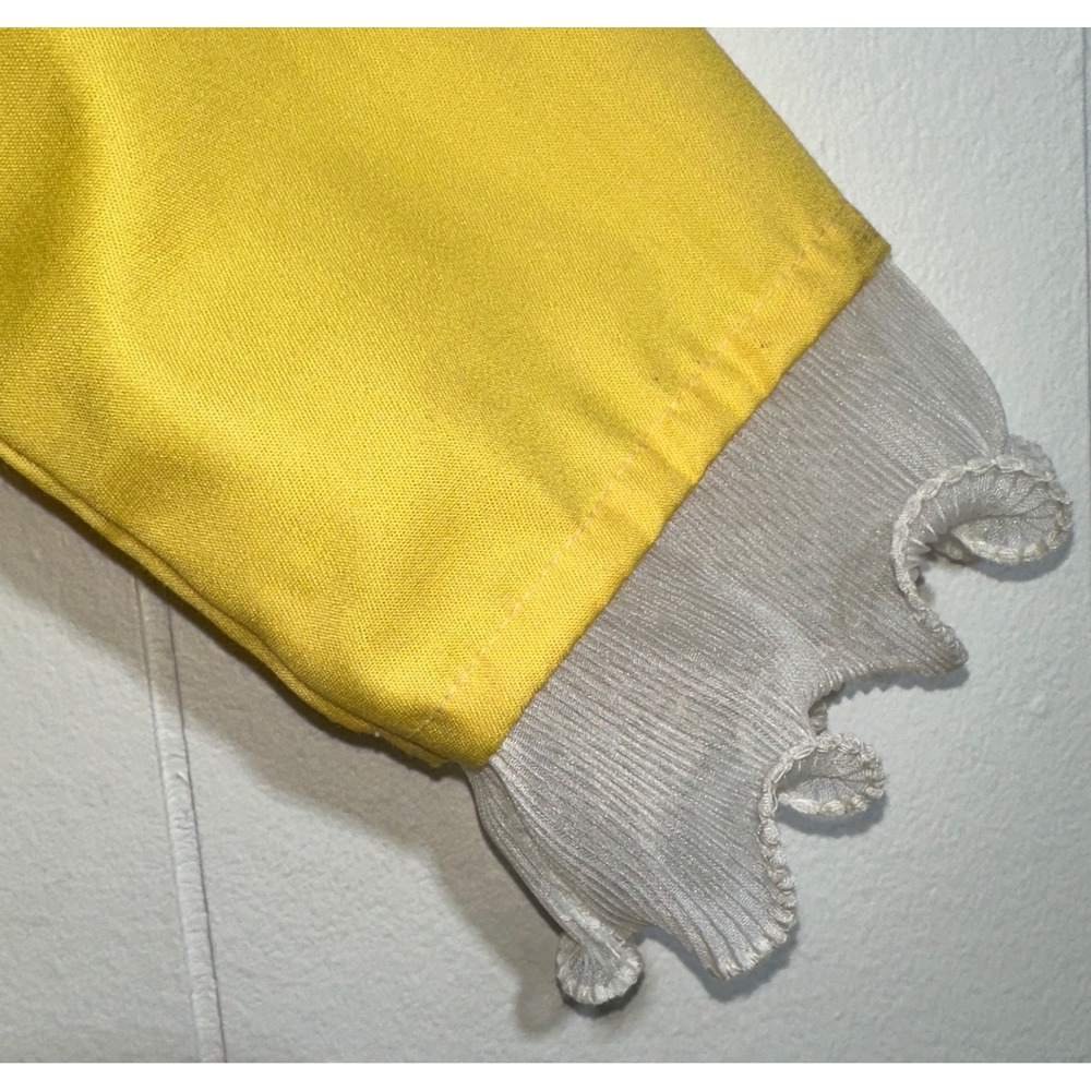 Vintage Yellow Drop Waist Dress Ruffle High Neck Long Sleeve Retro Handmade - Picture 2 of 6